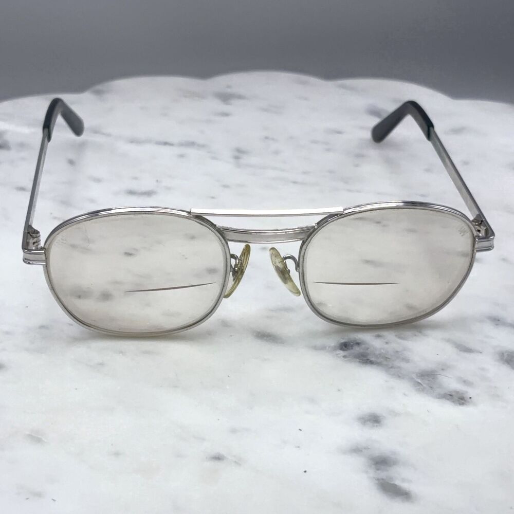 VTG Z87 Titmus 5 3/4 Double Bridge Silver Aviator Eyeglasses Frames Only 54-22